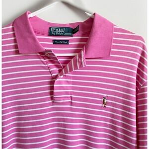 Polo Ralph Lauren Pima Cotton Soft Touch Pink White Striped Polo Shirt Large